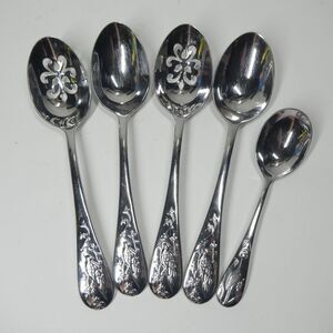 Reed & Barton Asian Birds - 5 Serving Spoons Tablespoons Stainless Flatware